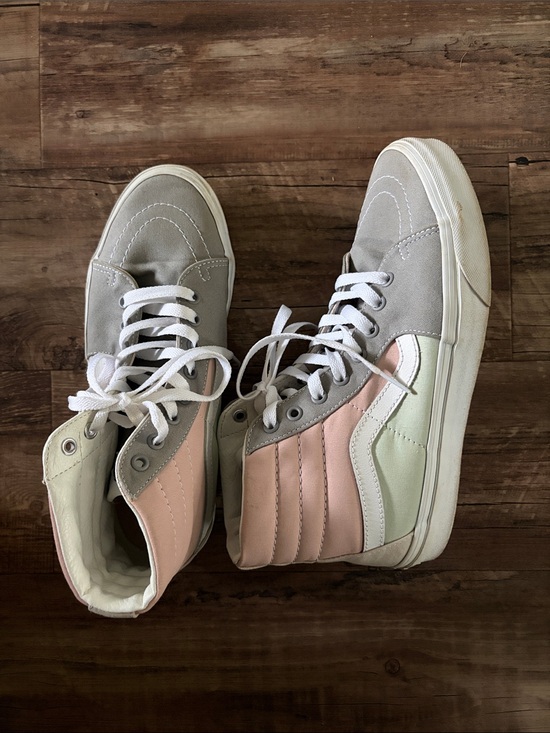 Vans Shoes - Vans High-Top Sneakers in Gray, Pink, and White
